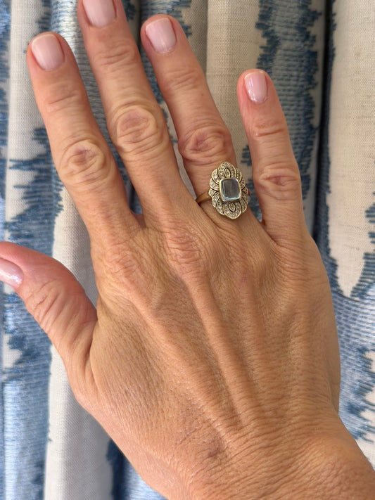 14K Moonstone and Diamond Ring
