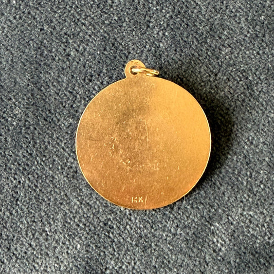 14k Round Lovebirds Disc Charm with Amethysts