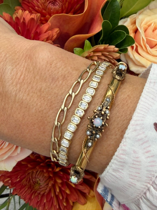14k Victorian Opal and Seed Pearl bangle
