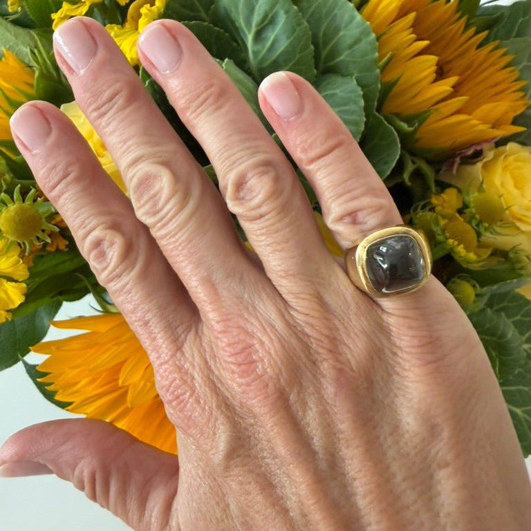 14K Green Sugarloaf Tourmaline Ring