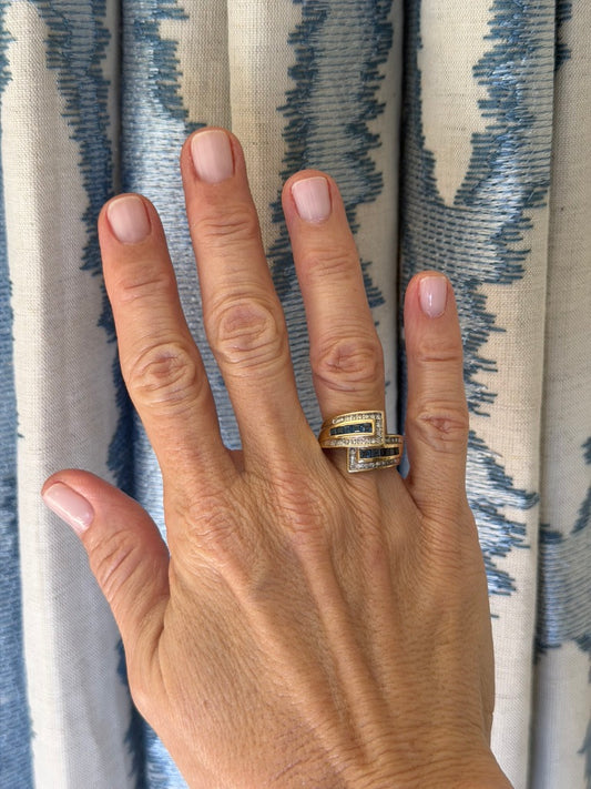 14K Sapphire and Diamond Bypass Ring