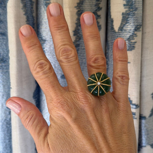 18k Chrysoprase and Diamond Sea Urchin Ring