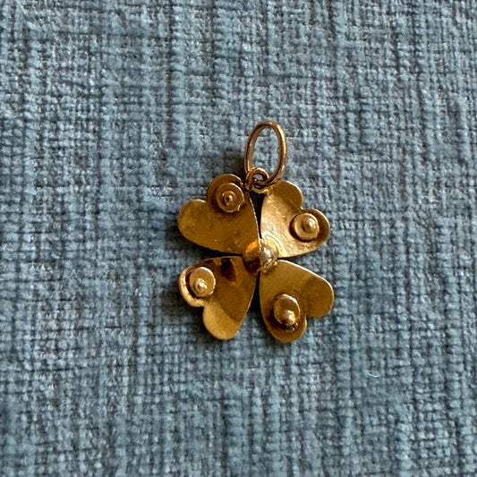 14k Antique Clover Charm with Seed Pearls and Glass