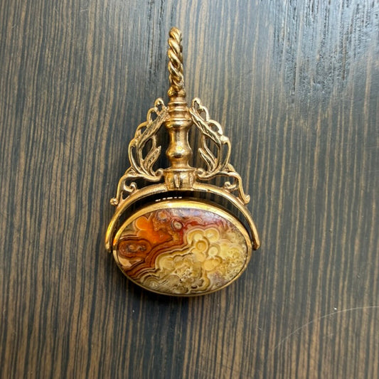 9K Blue Chalcedony and Agate Spinner Fob
