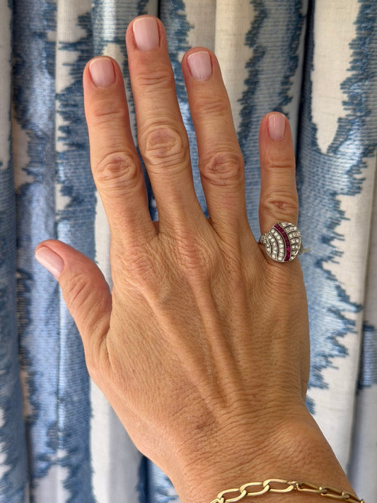 18K White Gold Ruby and Diamond Pinky Ring