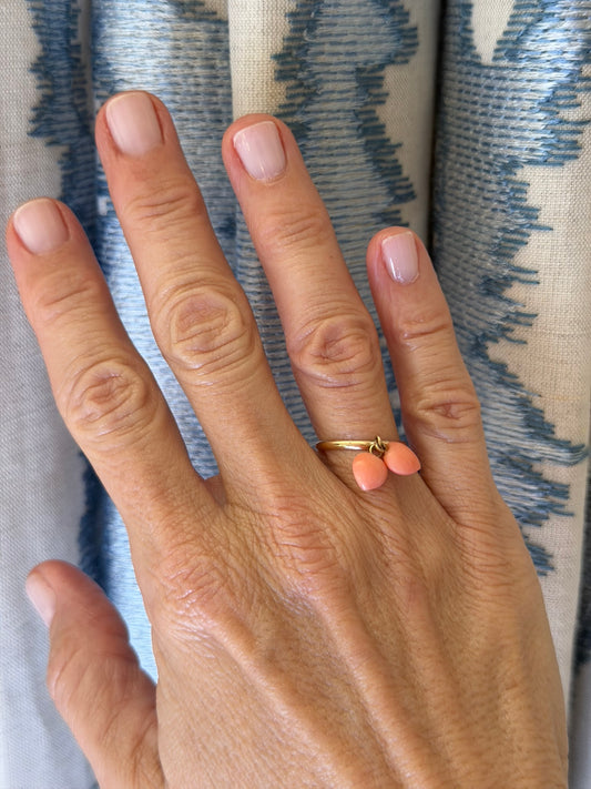 14k Coral Double Heart Ring