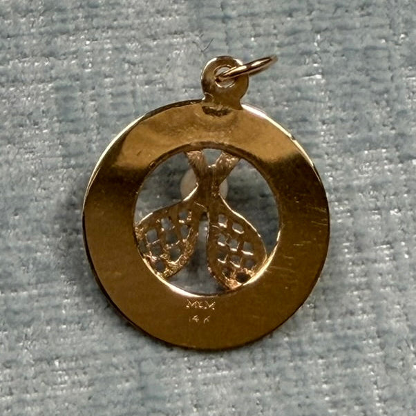 14k Double Tennis Racquet Charm with Pearl
