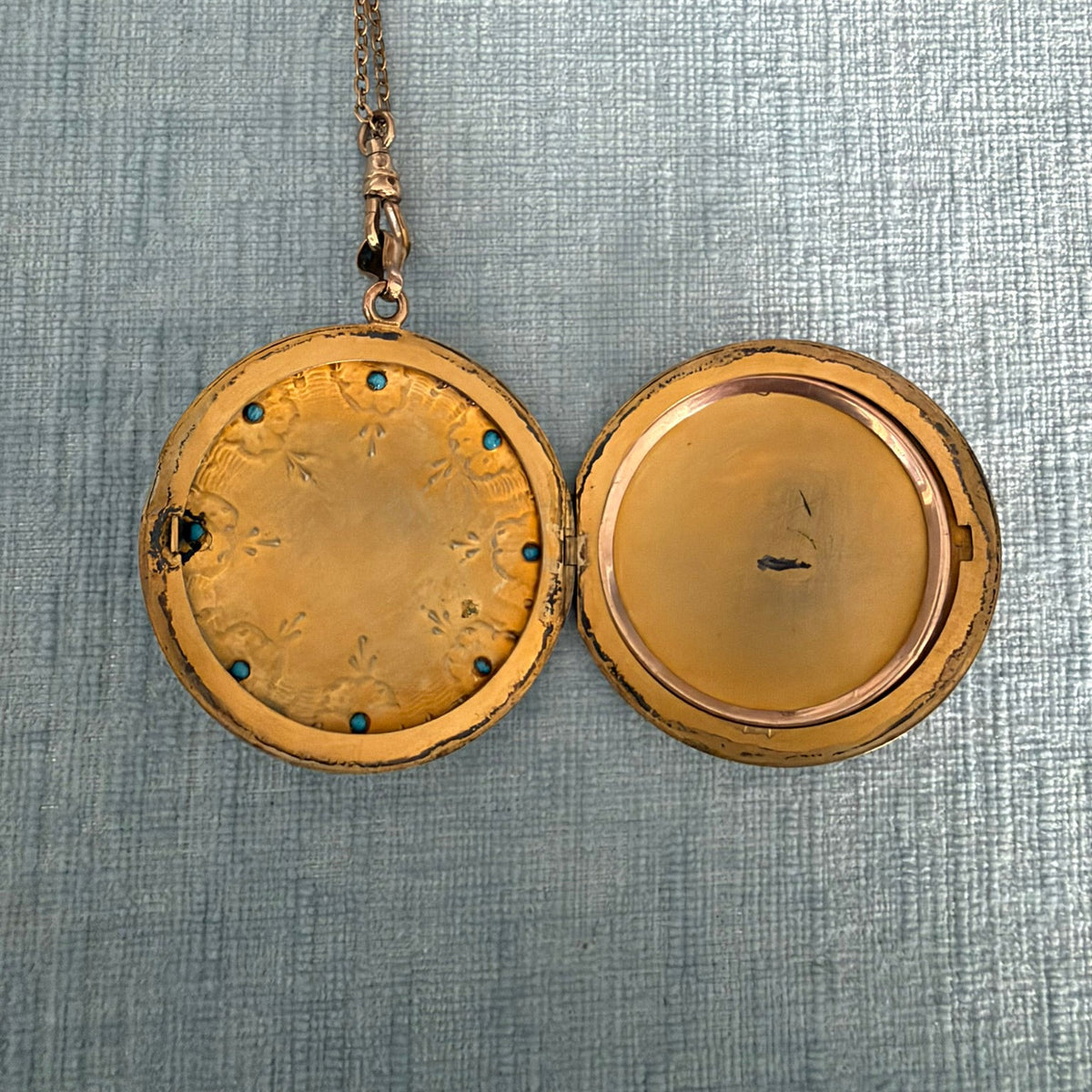 Gold Filled Extra Large Round Turquoise Locket on Chain