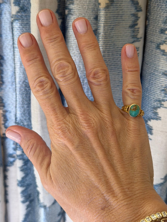 12K Turquoise Ring with Clover Design