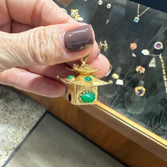 18k Etruscan Chrysoprase Pagoda Charm