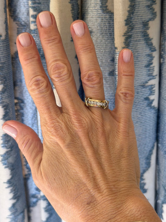 14k Two Tone Channel Set Diamond Band with Xs