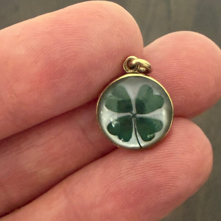 14K Painted Glass Clover Charm