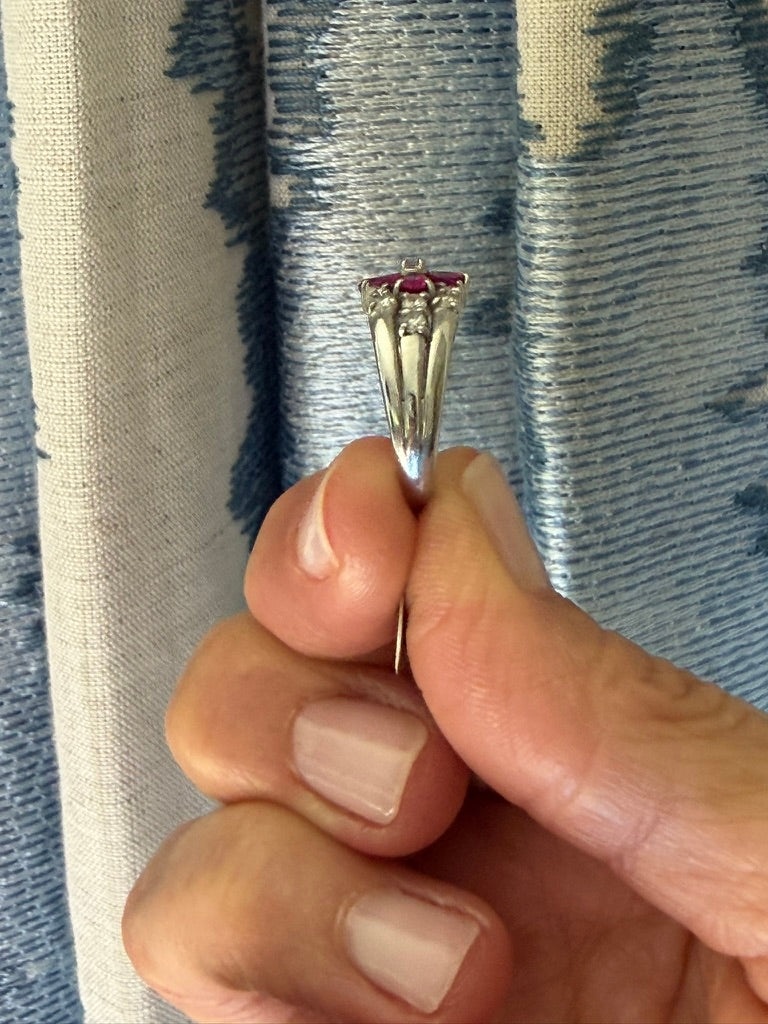 Platinum Ruby Flower Ring with Diamonds