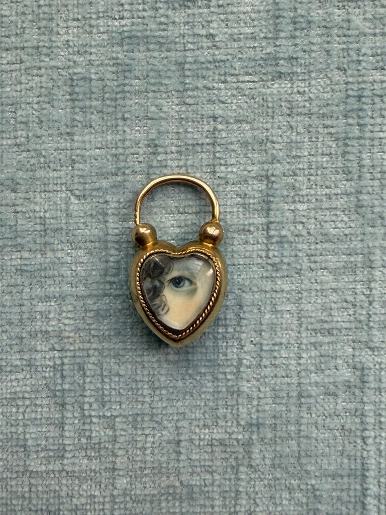 14-15K Victorian Turquoise Lover's Eye Heart Padlock