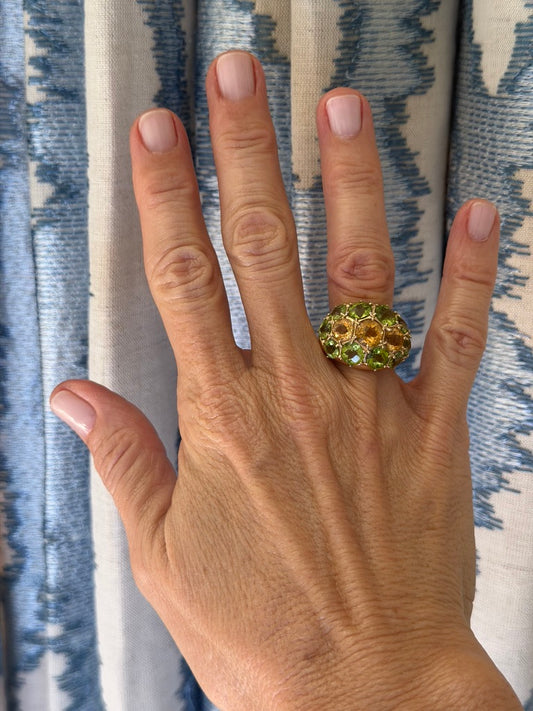 14k Peridot and Citrine Bombe Ring