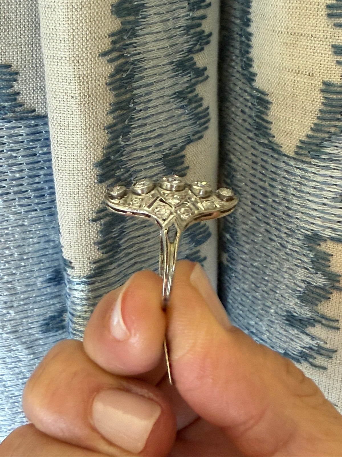 14k White Gold Antique Navette Diamond Ring