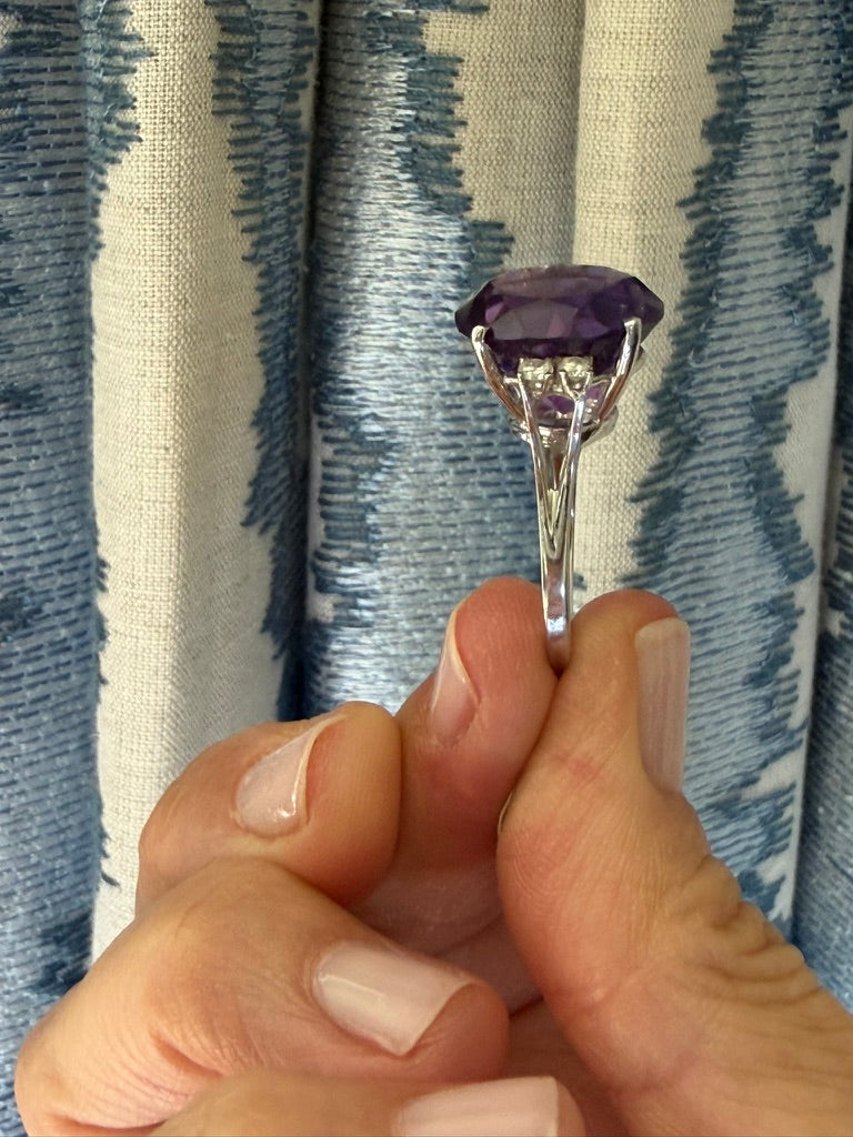 14K Round Amethyst and Diamond Cocktail Ring