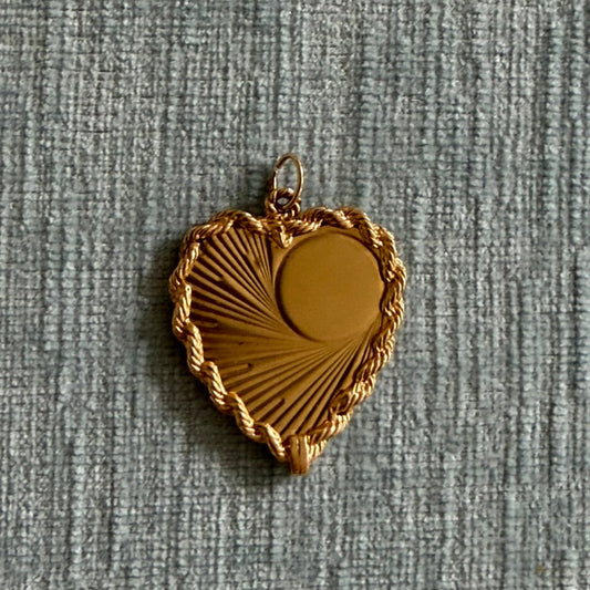 14k Engine Turned Heart Charm