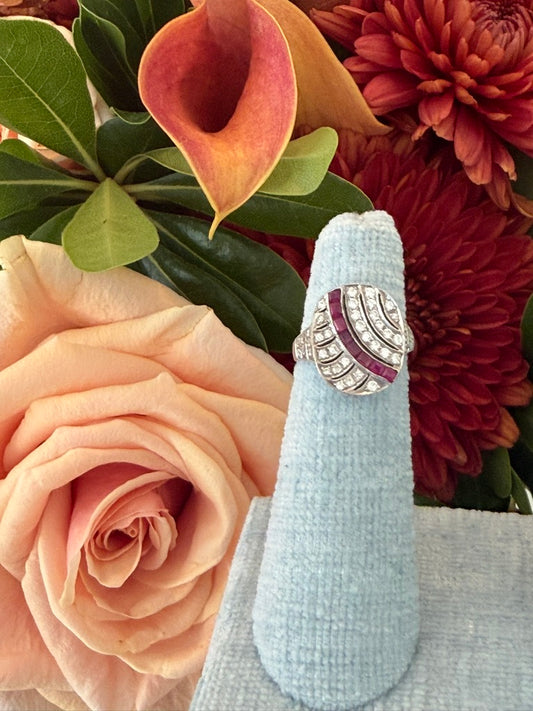 18K White Gold Ruby and Diamond Pinky Ring