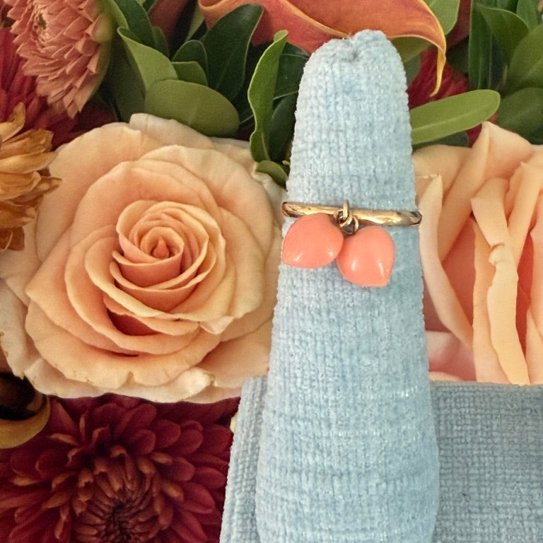 14k Coral Double Heart Ring