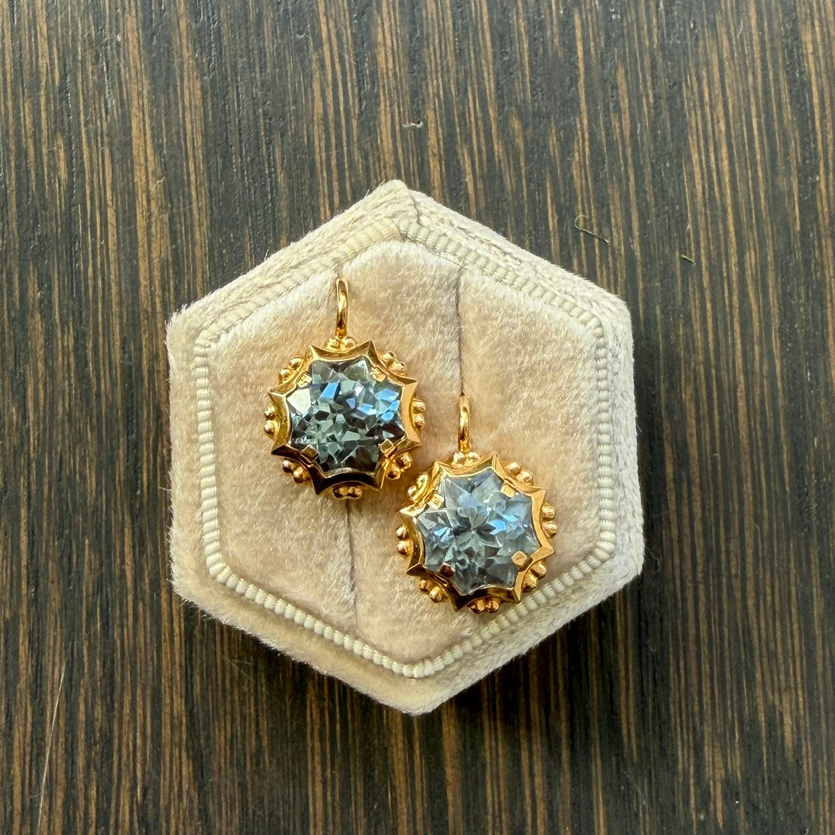 18k Aquamarine Faceted Lever Back Earrings