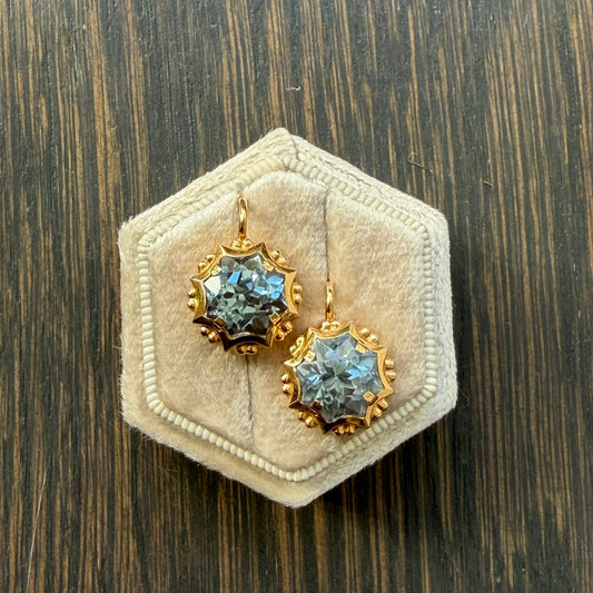 18k Aquamarine Faceted Lever Back Earrings