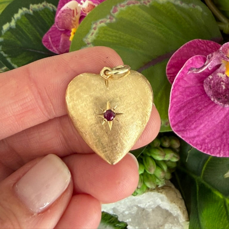 14k Solid Heart Charm with Star Set Ruby