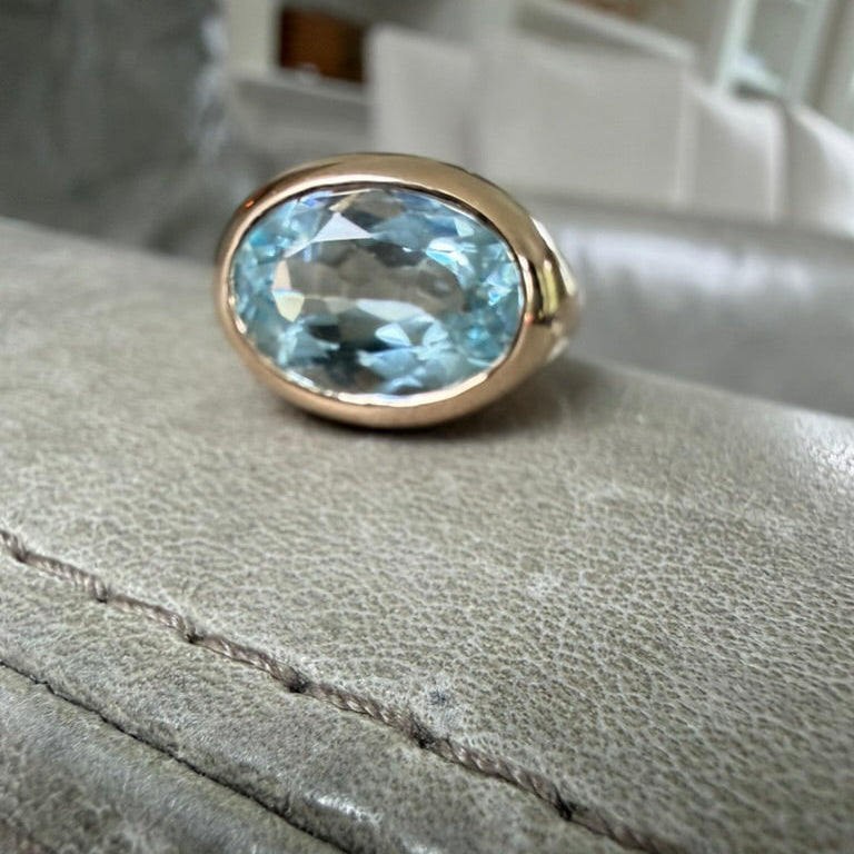 14k Aquamarine East West Bezel Set Ring