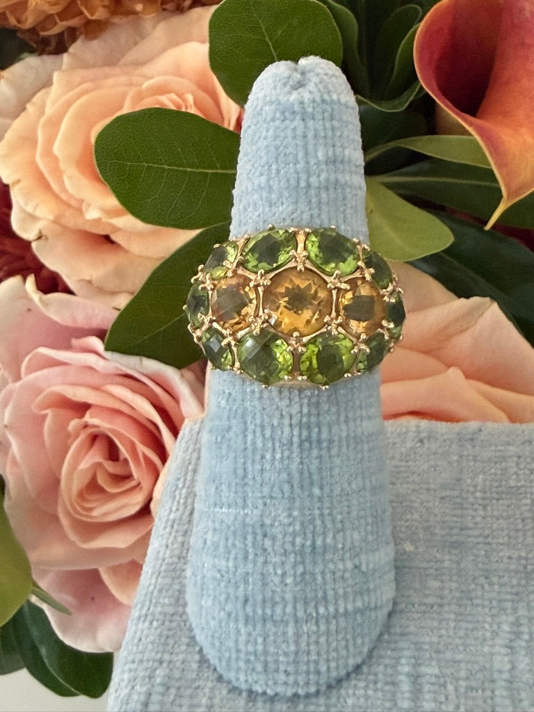 14k Peridot and Citrine Bombe Ring
