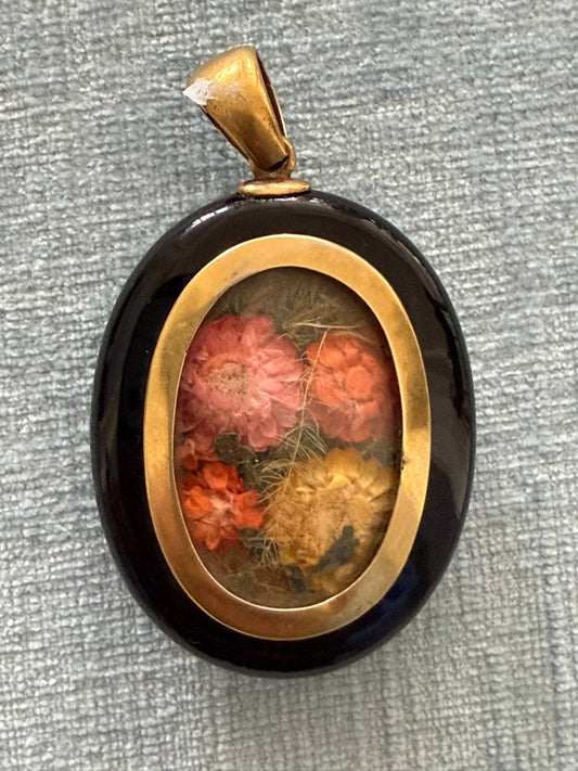 14K Victorian Onyx Locket with Greek Key Design