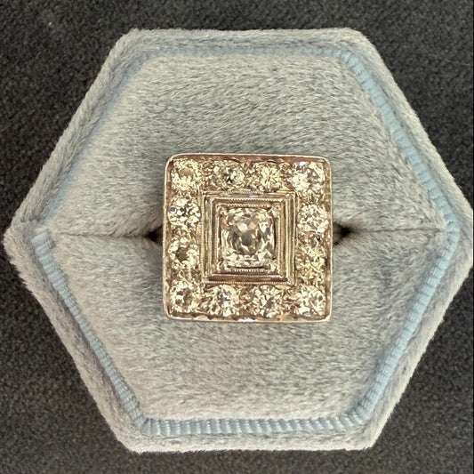 14K Antique Square Diamond Ring
