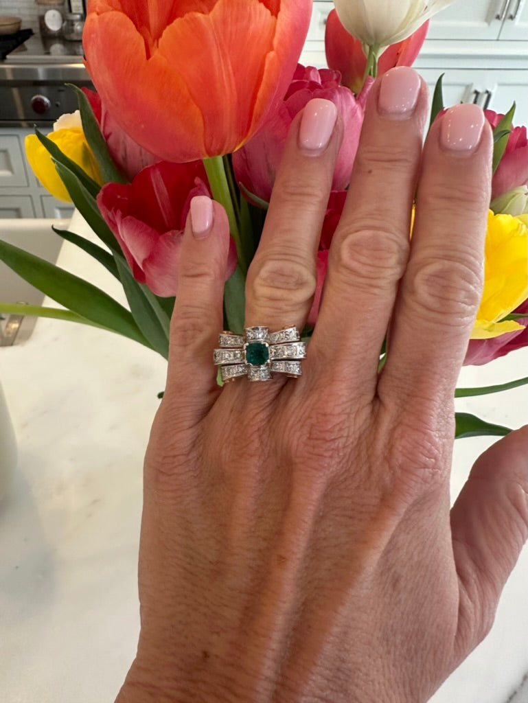 18k Emerald Tank Ring with Diamonds