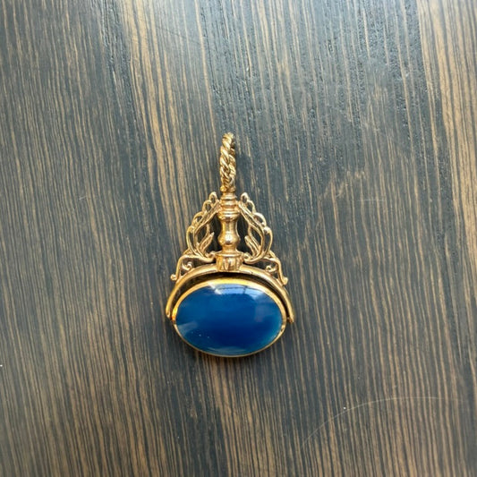 9K Blue Chalcedony and Agate Spinner Fob