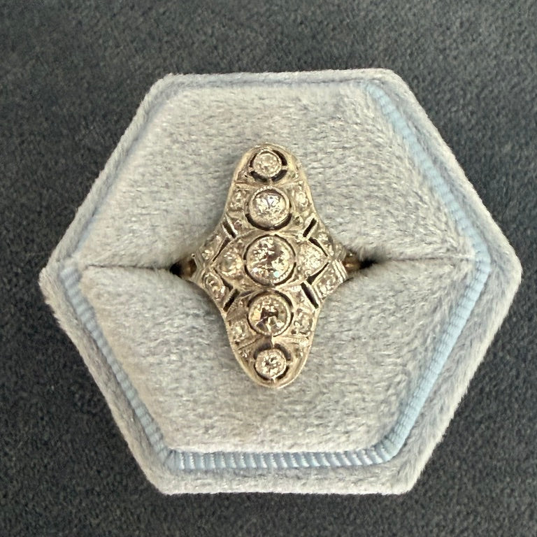 14k White Gold Antique Navette Diamond Ring