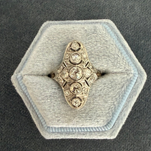 14k White Gold Antique Navette Diamond Ring