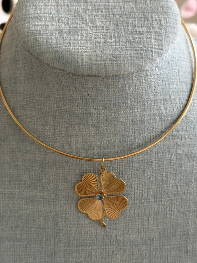 14k Engine Turned Clover Charm with Blue Topaz