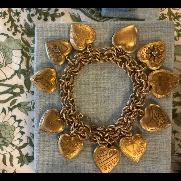Gold Filled Eleven Heart Locket Charm Bracelet