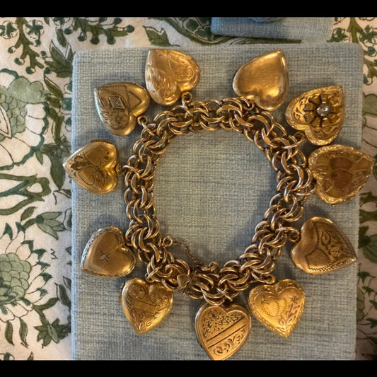 Gold Filled Eleven Heart Locket Charm Bracelet
