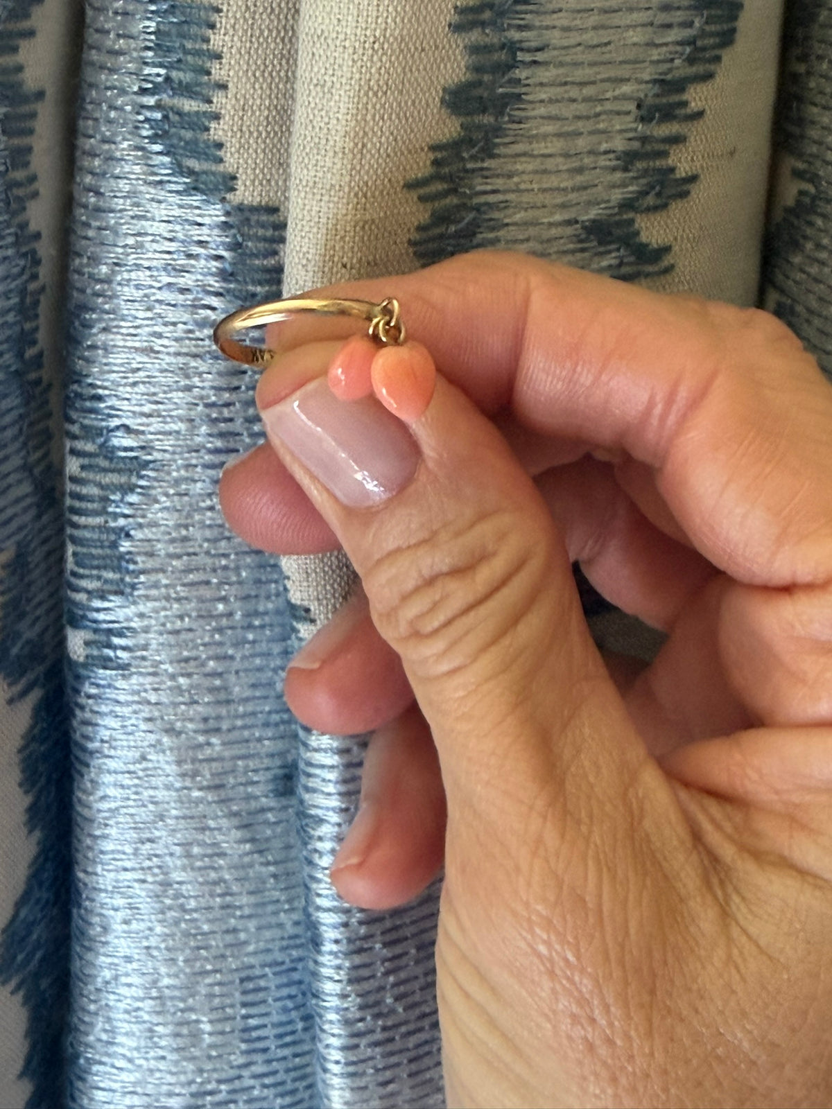14k Coral Double Heart Ring