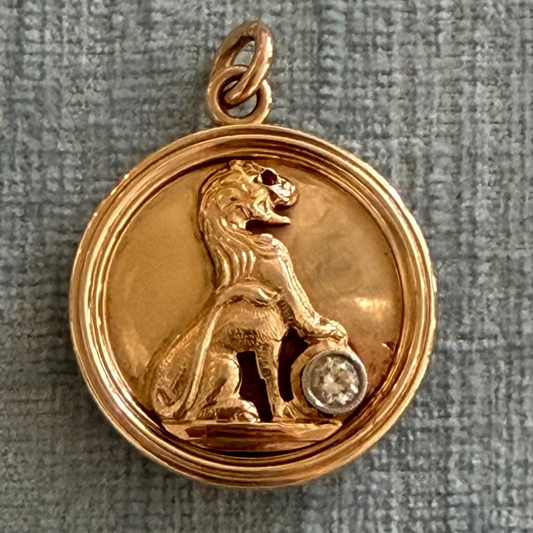 14k Lion Diamond and Ruby Locket