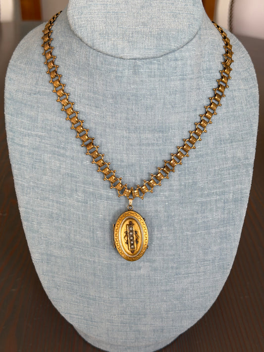 Gold Filled Antique Book Chain and Seed Pearl Locket