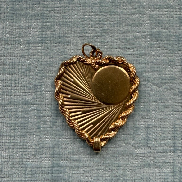 14k Engine Turned Heart Charm