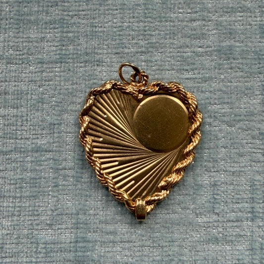14k Engine Turned Heart Charm