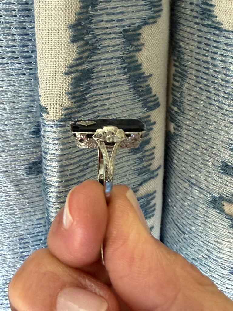 14k White Gold Onyx and Diamond Ring