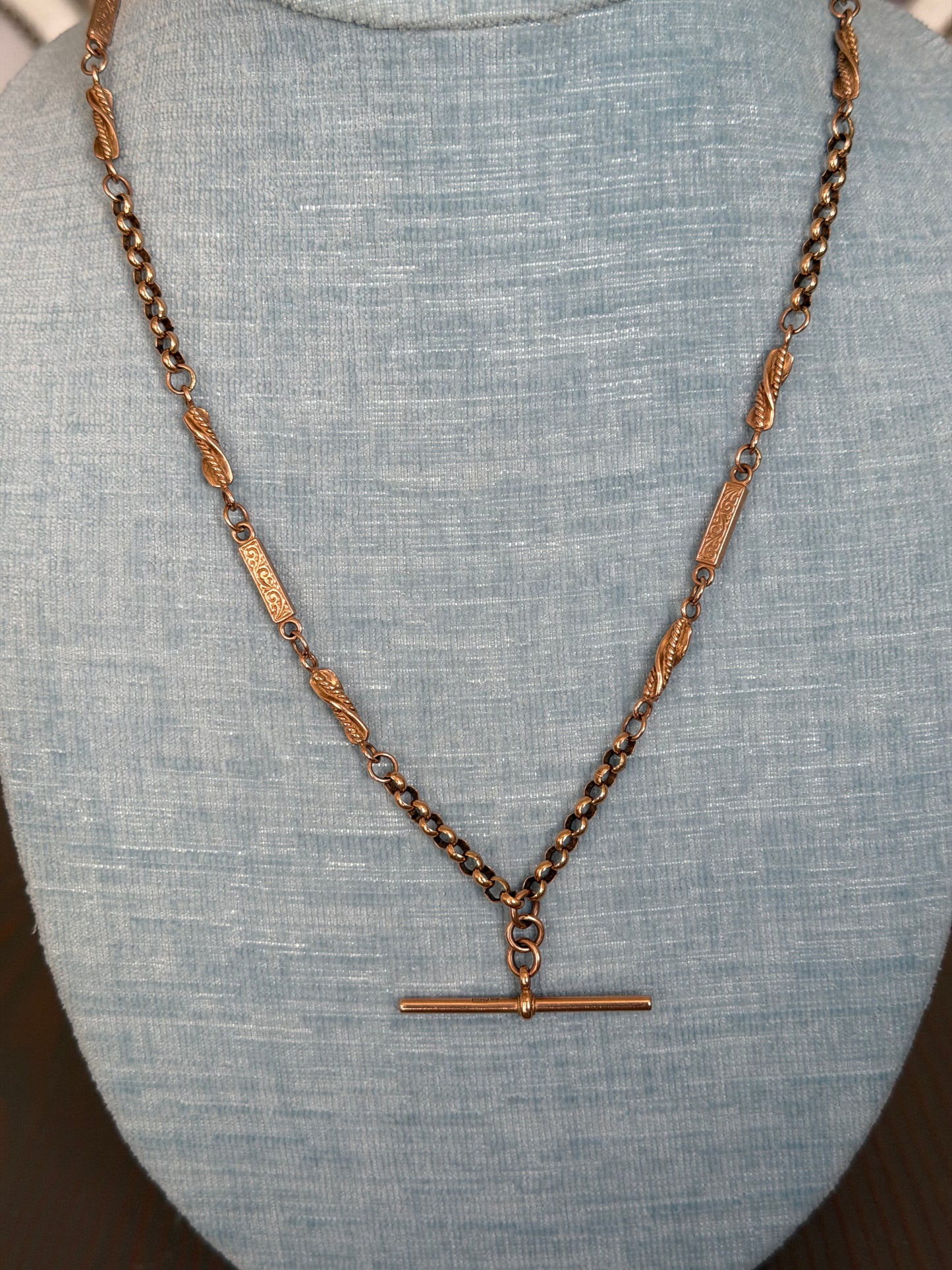 9k Fancy Link Watch Chain with T Bar
