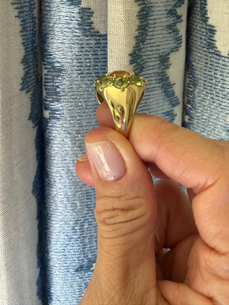 14k Peridot and Citrine Bombe Ring