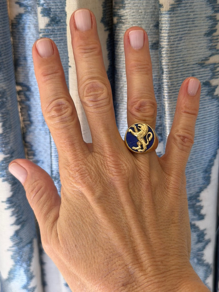 14k Enamel Lion Ring