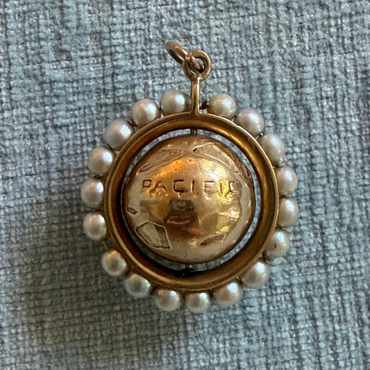 14k Articulated Globe Charm Surrounded by Seed Pearls