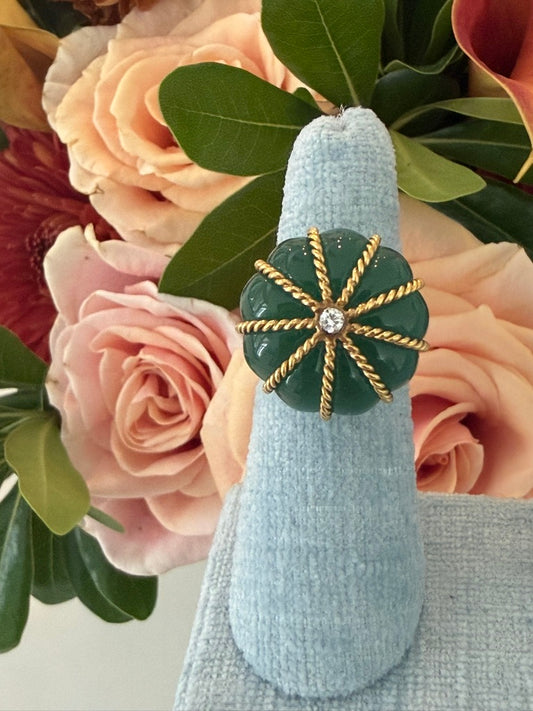 18k Chrysoprase and Diamond Sea Urchin Ring