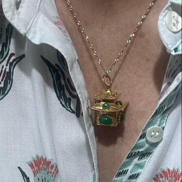 18k Etruscan Chrysoprase Pagoda Charm